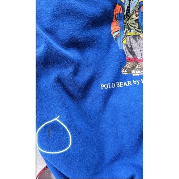 Polo Ralph Lauren Polo Bear Womens M Fleece Hoodie Sweatshirt Royal Blue Flaw - Picture 6 of 7